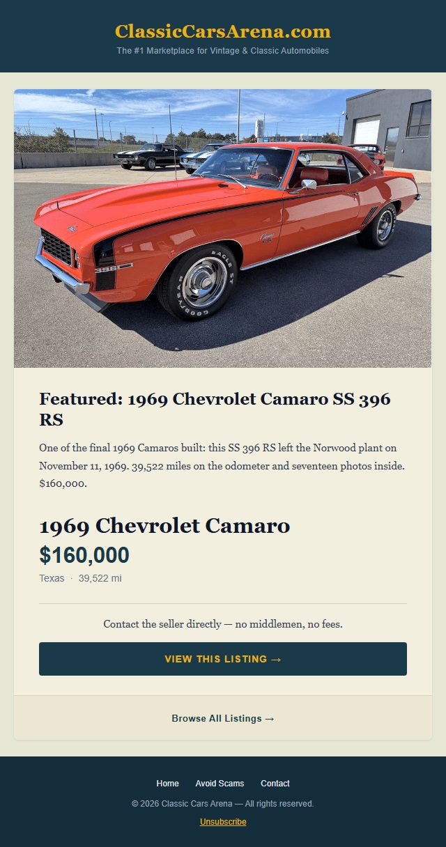 Example of an email with a single car