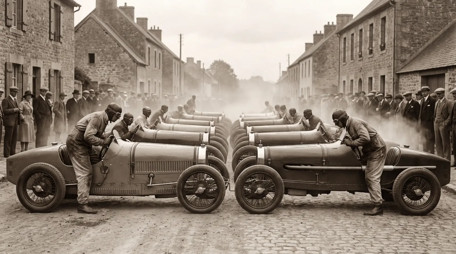 1920s Grand Prix — cars lined up at the start