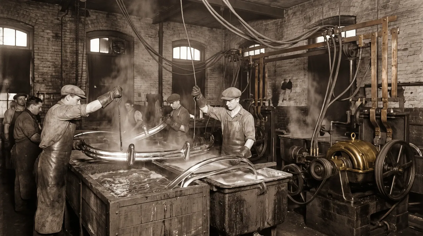 1920s workshop - plating trim in chrome tanks