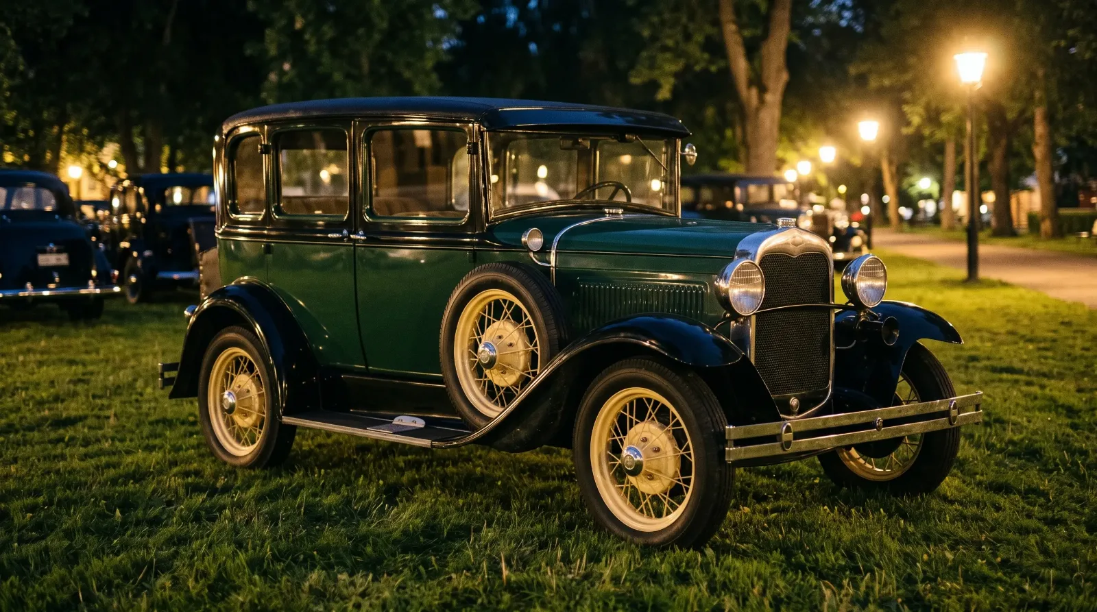 1931 Ford Model A Town Sedan, evening car show lawn