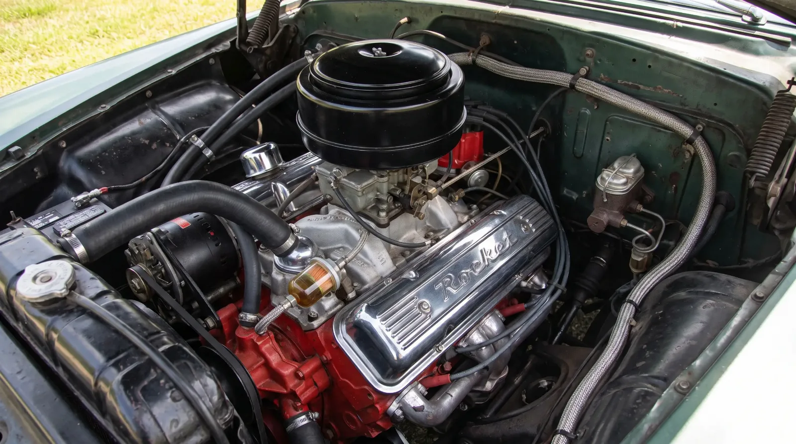 1949 Oldsmobile Rocket V8 engine bay detail