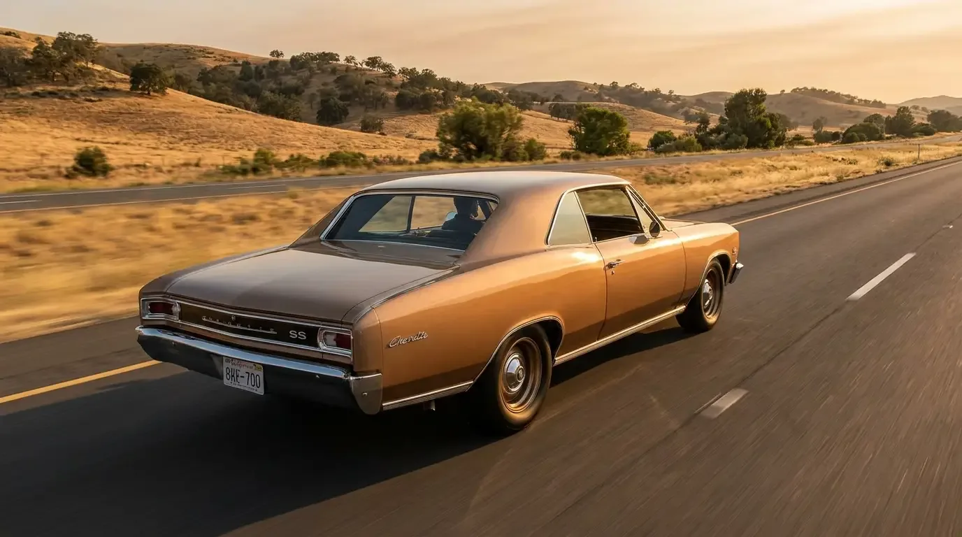1966 Chevrolet Chevelle SS396 — golden hour highway shot