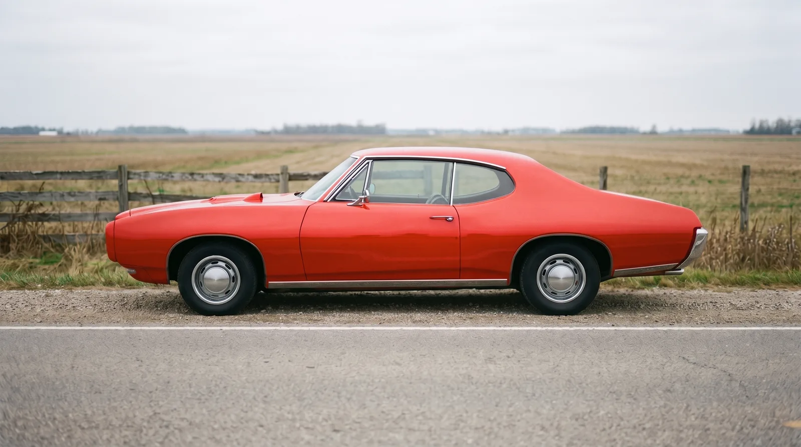 1968 Pontiac GTO, profile on a country road