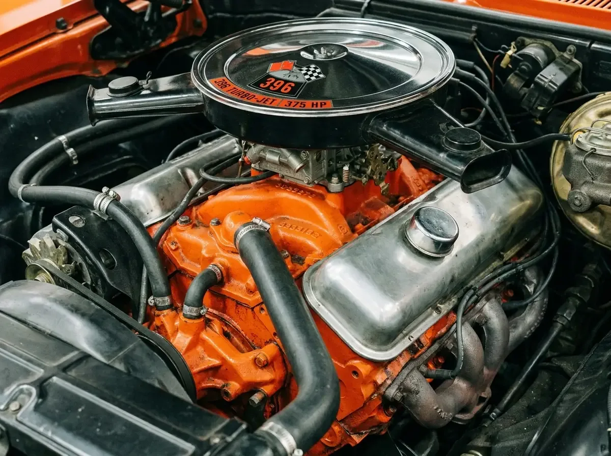 1969 Chevelle L78 396 engine bay - casting detail close-up