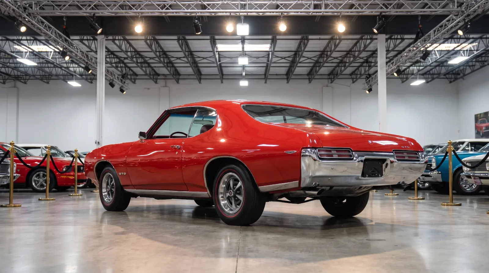 1969 GTO in auction showroom lighting