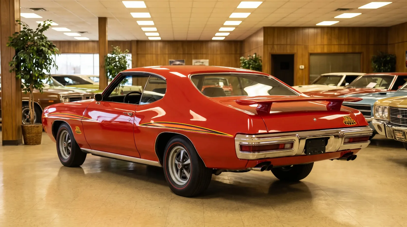 1970 GTO Judge rear spoiler showroom view