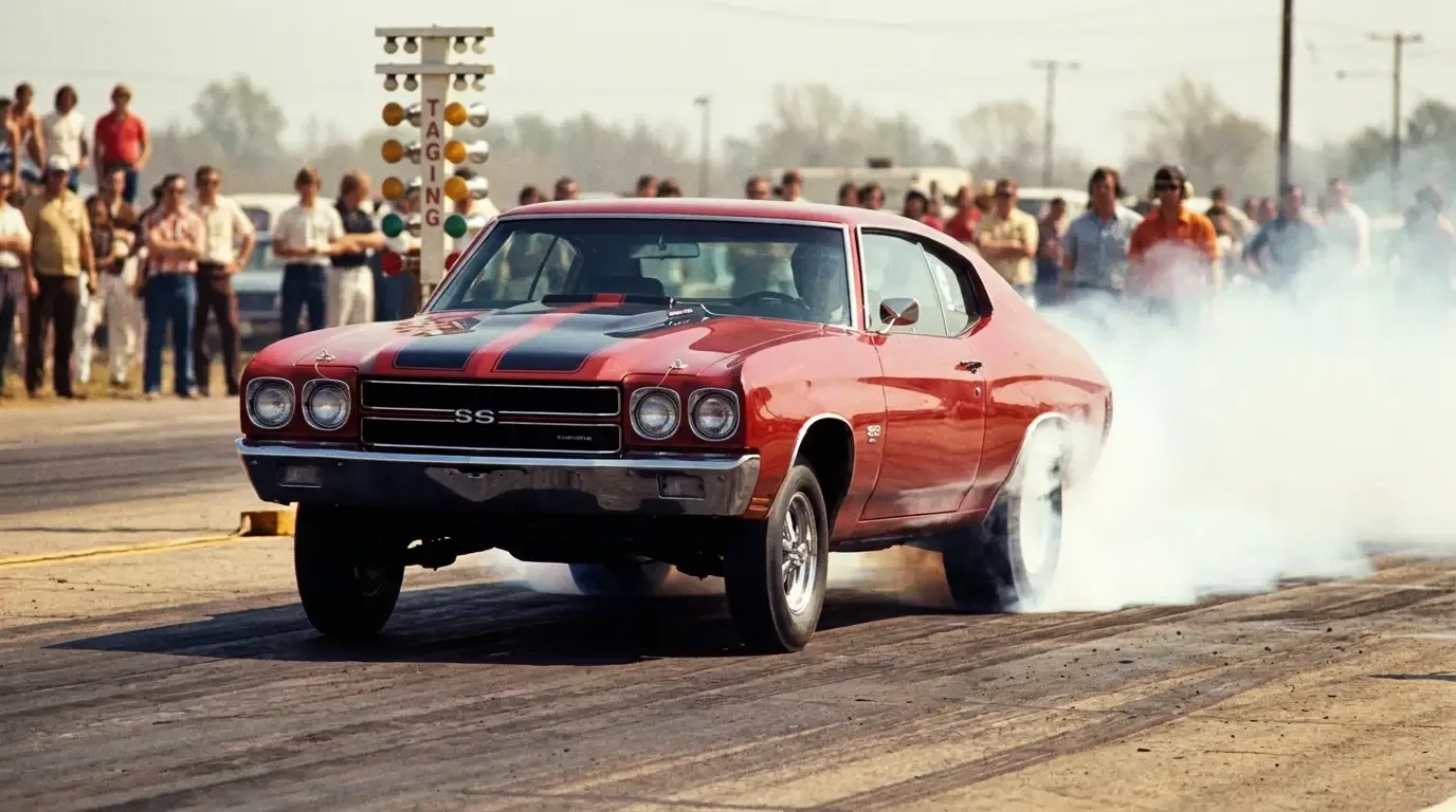 1970 Chevrolet Chevelle SS454 — launching off the line at the strip