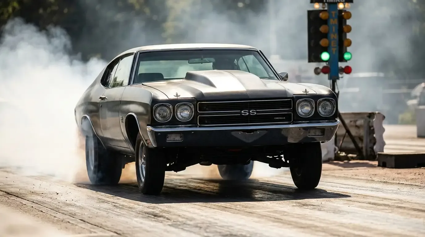 1970 Chevrolet Chevelle SS454 — drag strip launch smoke
