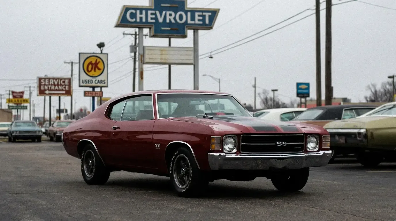 1971 Chevrolet Chevelle SS454 — dealership lot archival scene