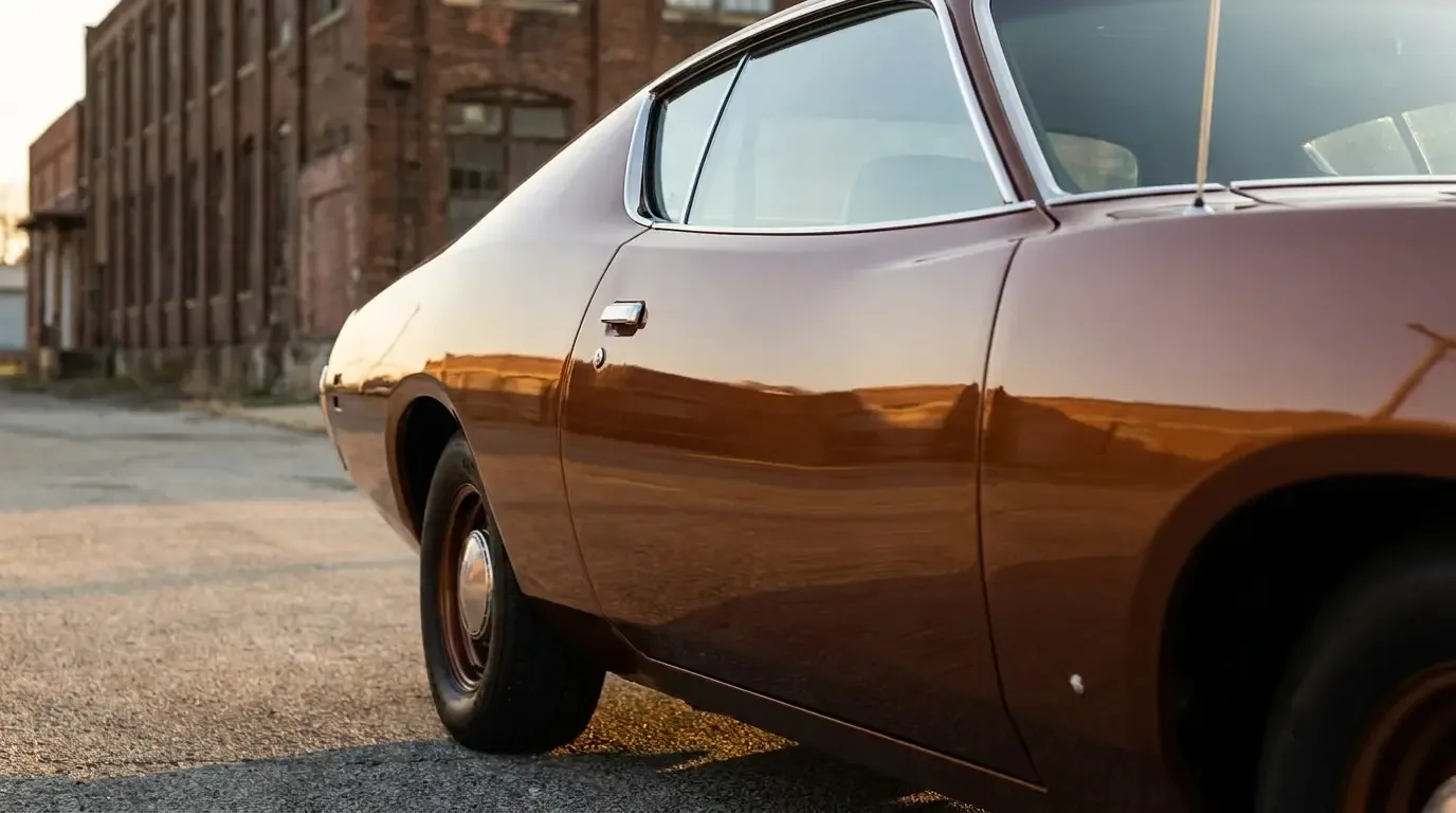 1971 Dodge Charger body side showing pronounced fuselage tumblehome