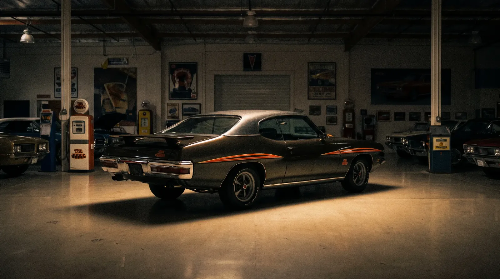 1971 Pontiac GTO Judge in spotlit showroom