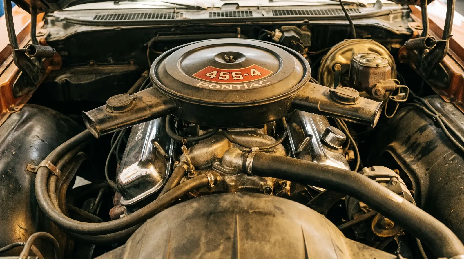 1971 GTO 455 engine bay close-up