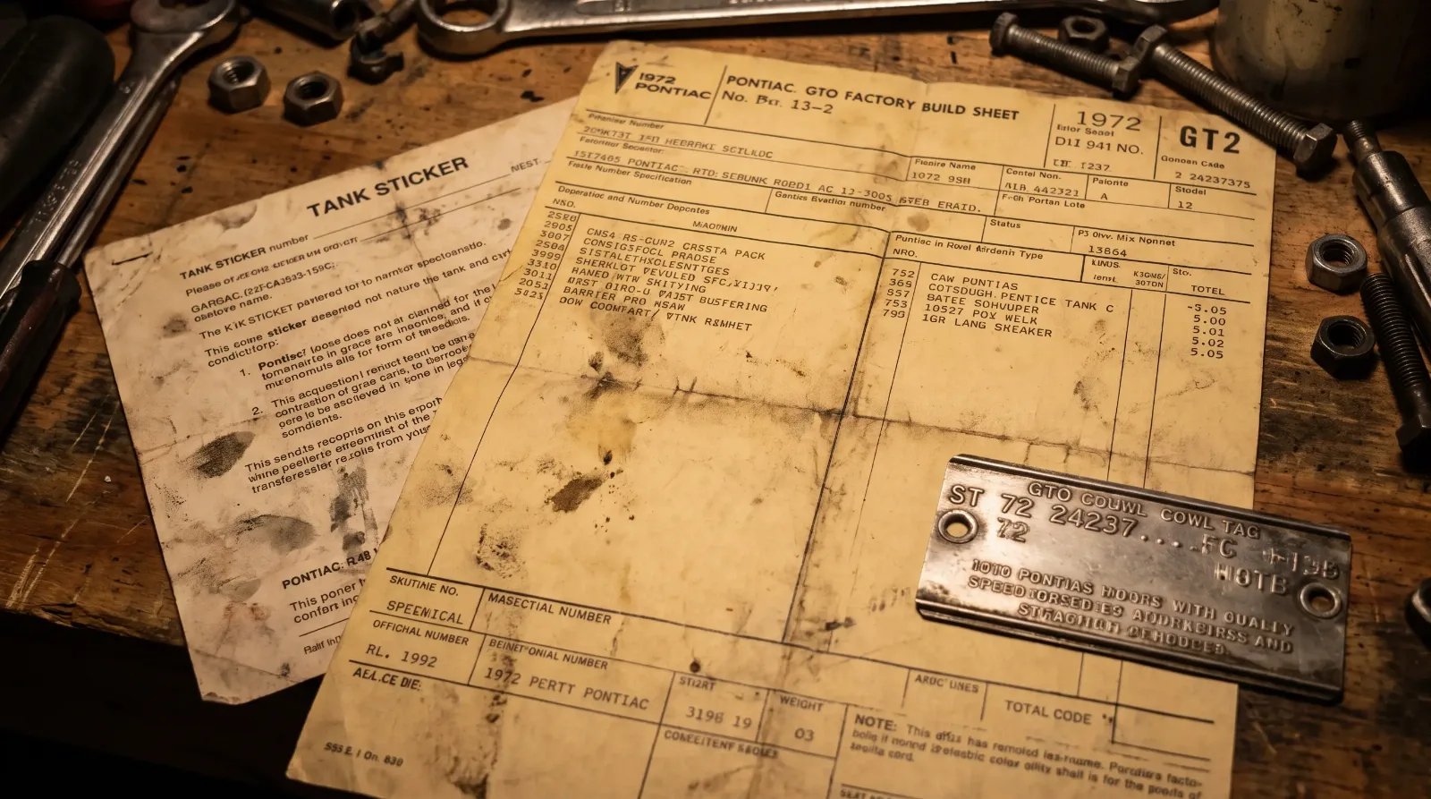 1972 GTO factory build sheet documentation