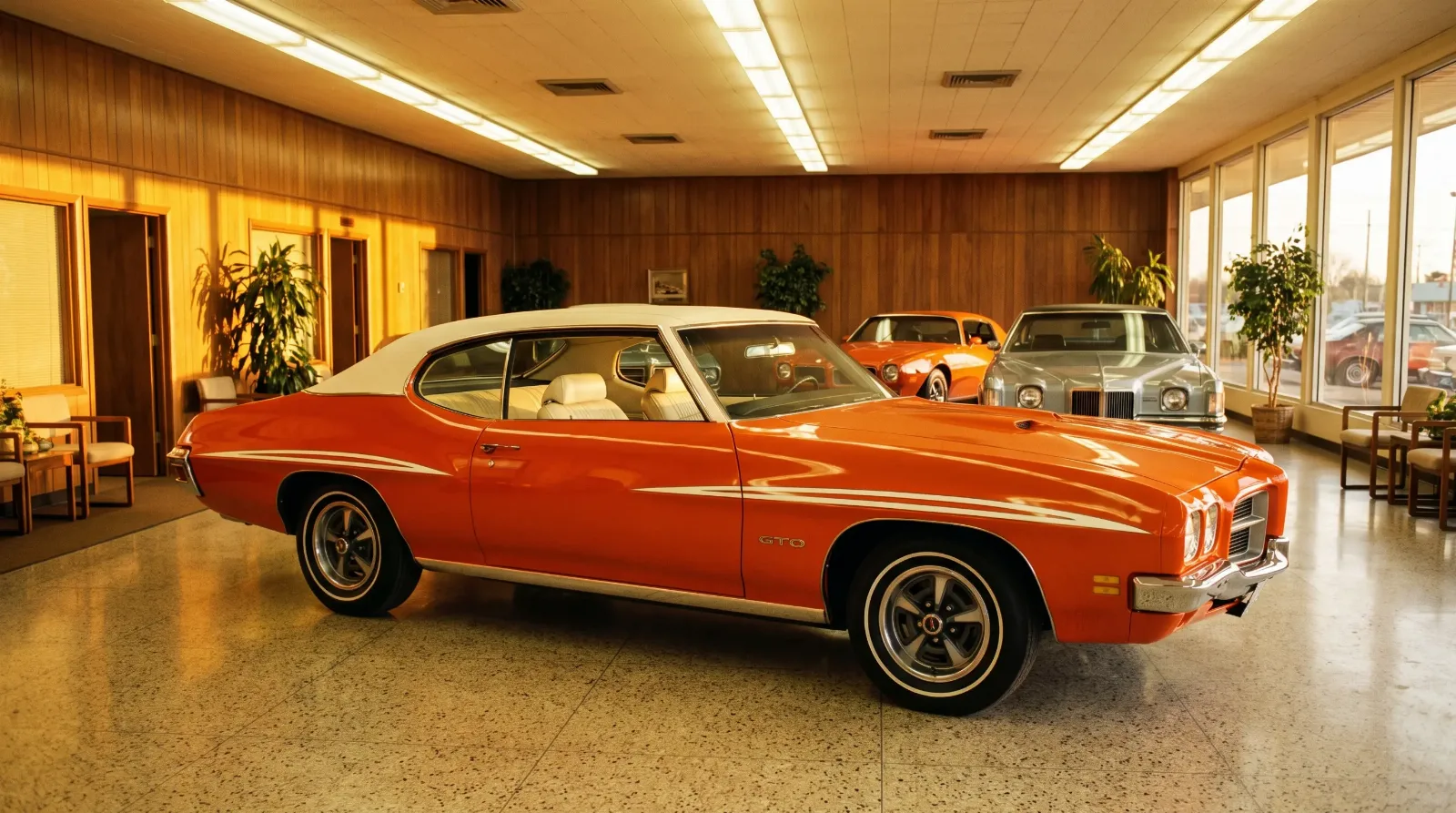 1972 Pontiac LeMans GTO in showroom