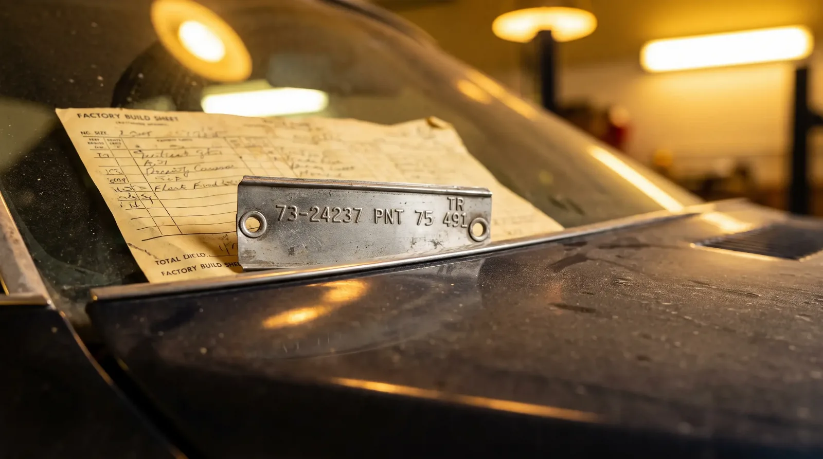 1973 GTO trim tag and factory build sheet