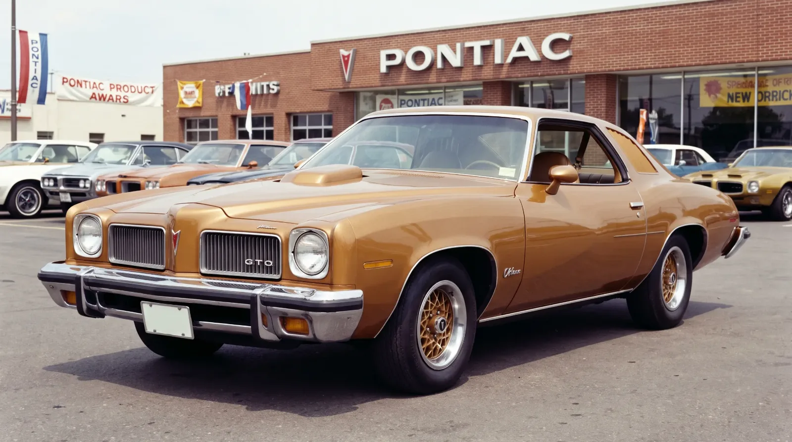 1973 GTO Colonnade coupe on dealership lot