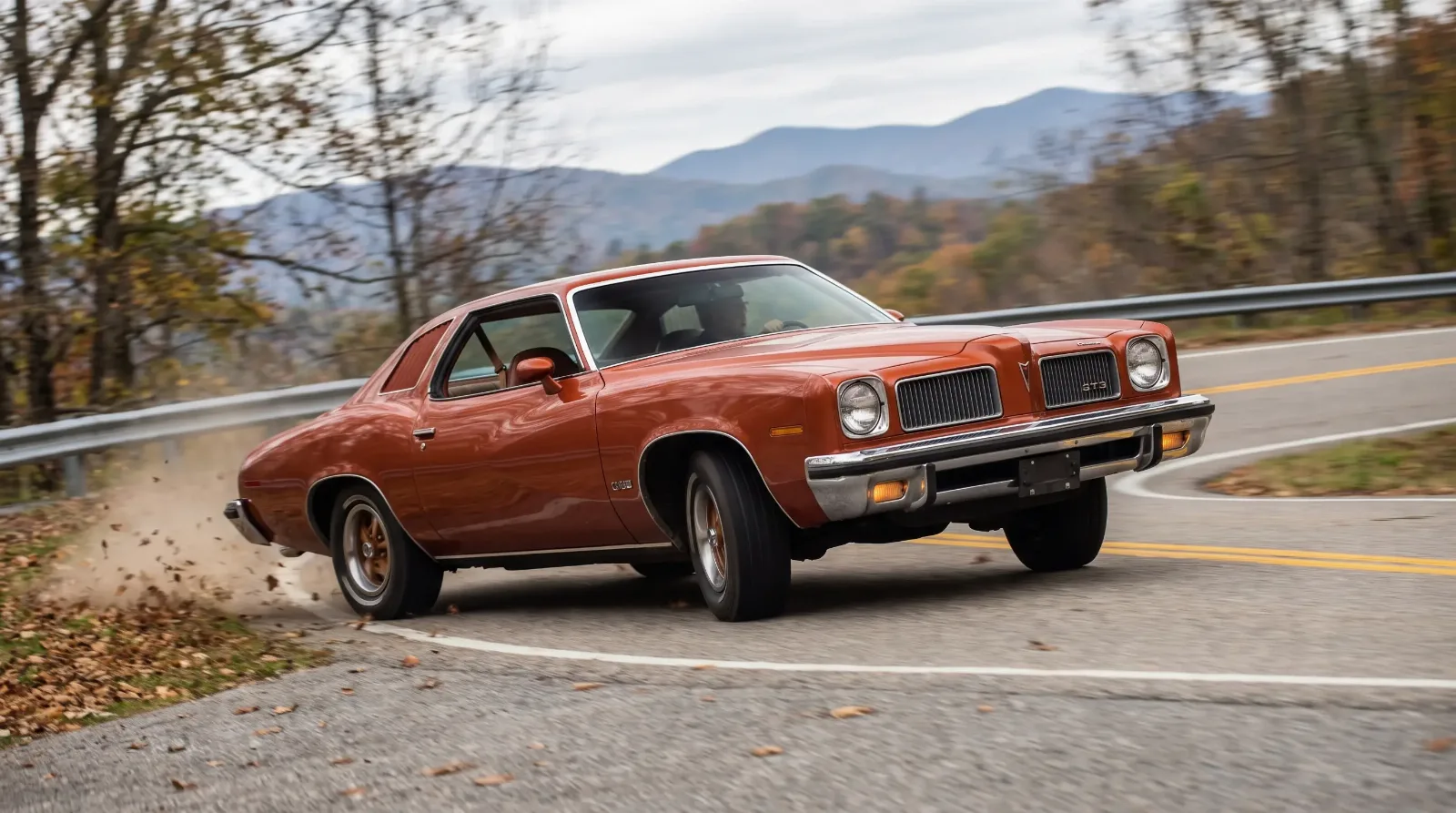 1973 GTO cornering on mountain road