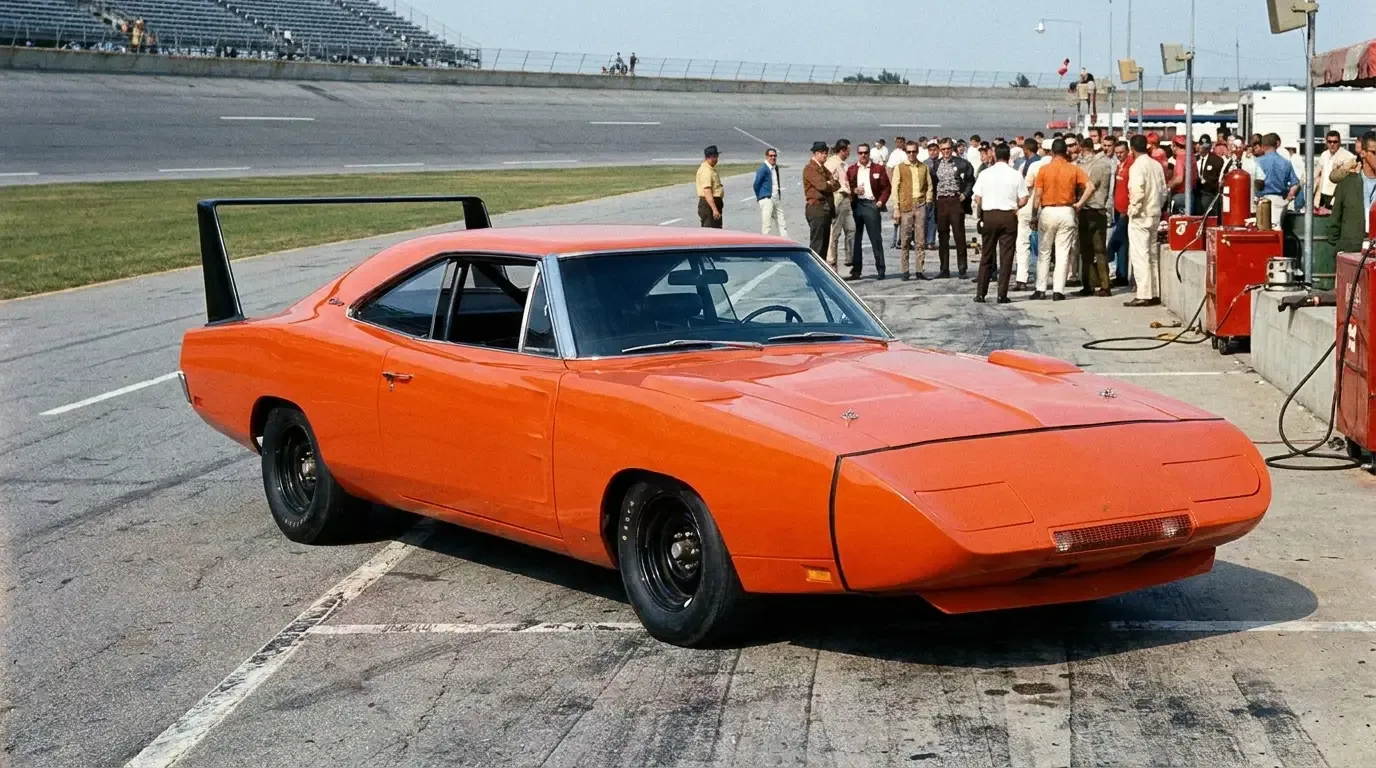 1969 Dodge Charger Daytona - nose cone and towering rear wing NASCAR aero car