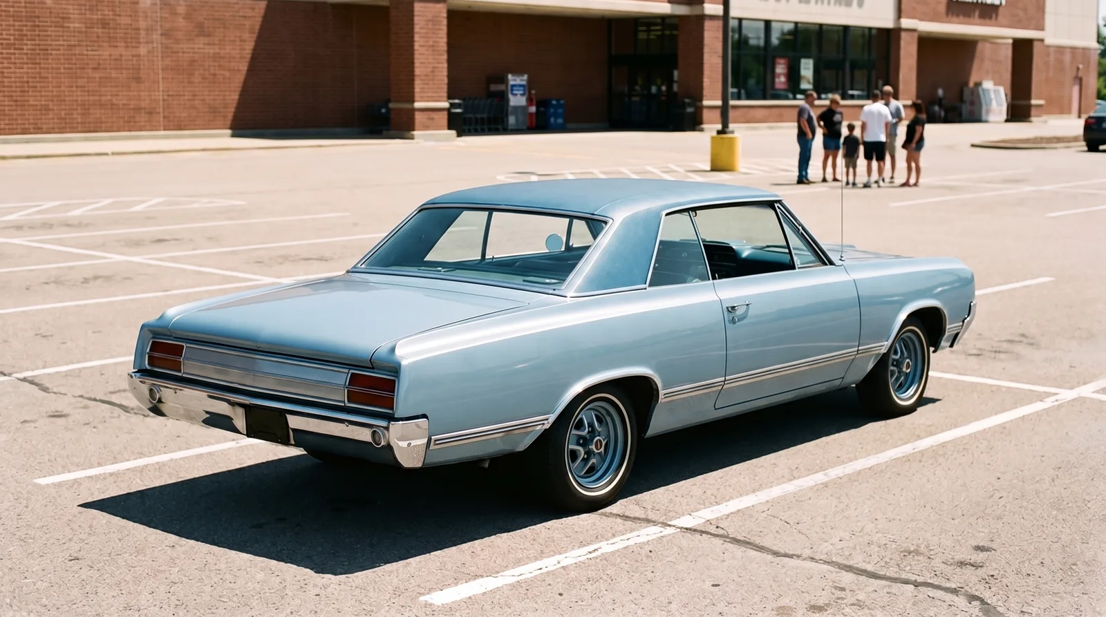 1965 Oldsmobile 442, rear three-quarter in a sunlit parking lot