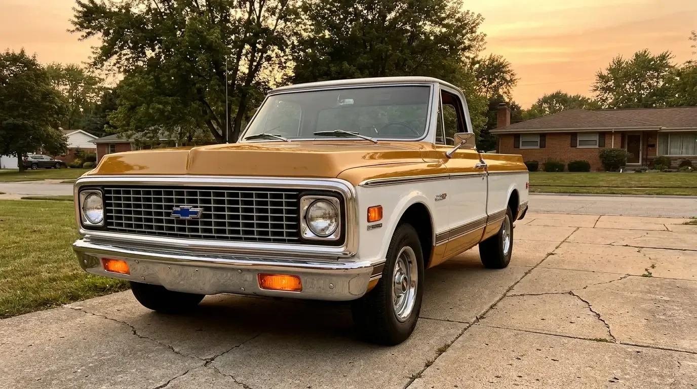 1971 Chevrolet C10 Cheyenne -- eggcrate grille and side markers