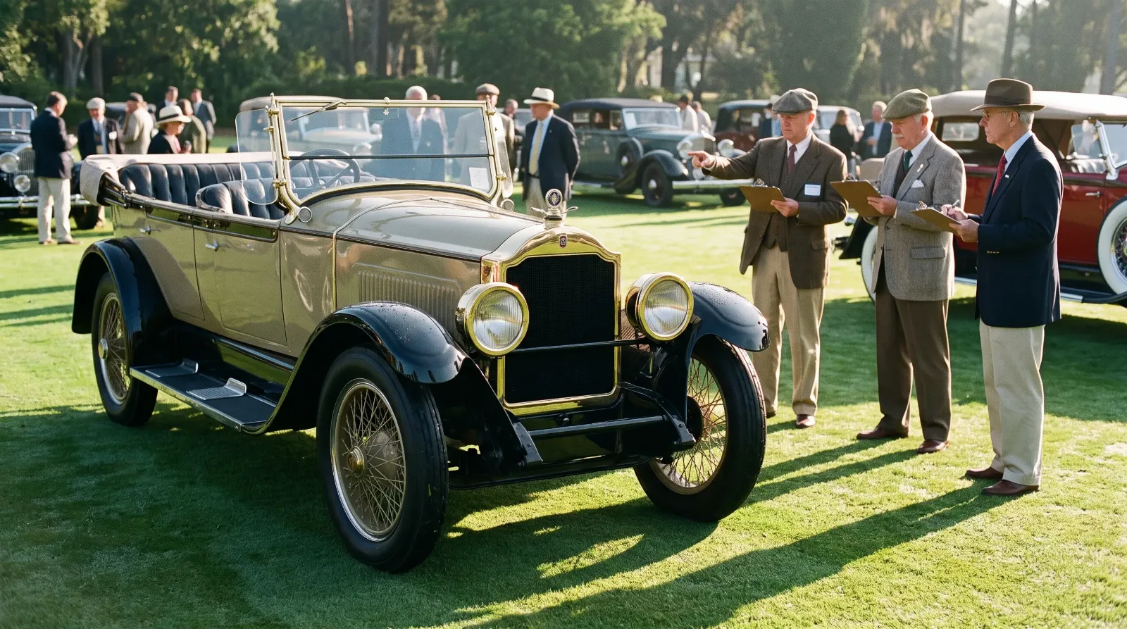 1920s antique car judged on concours show lawn