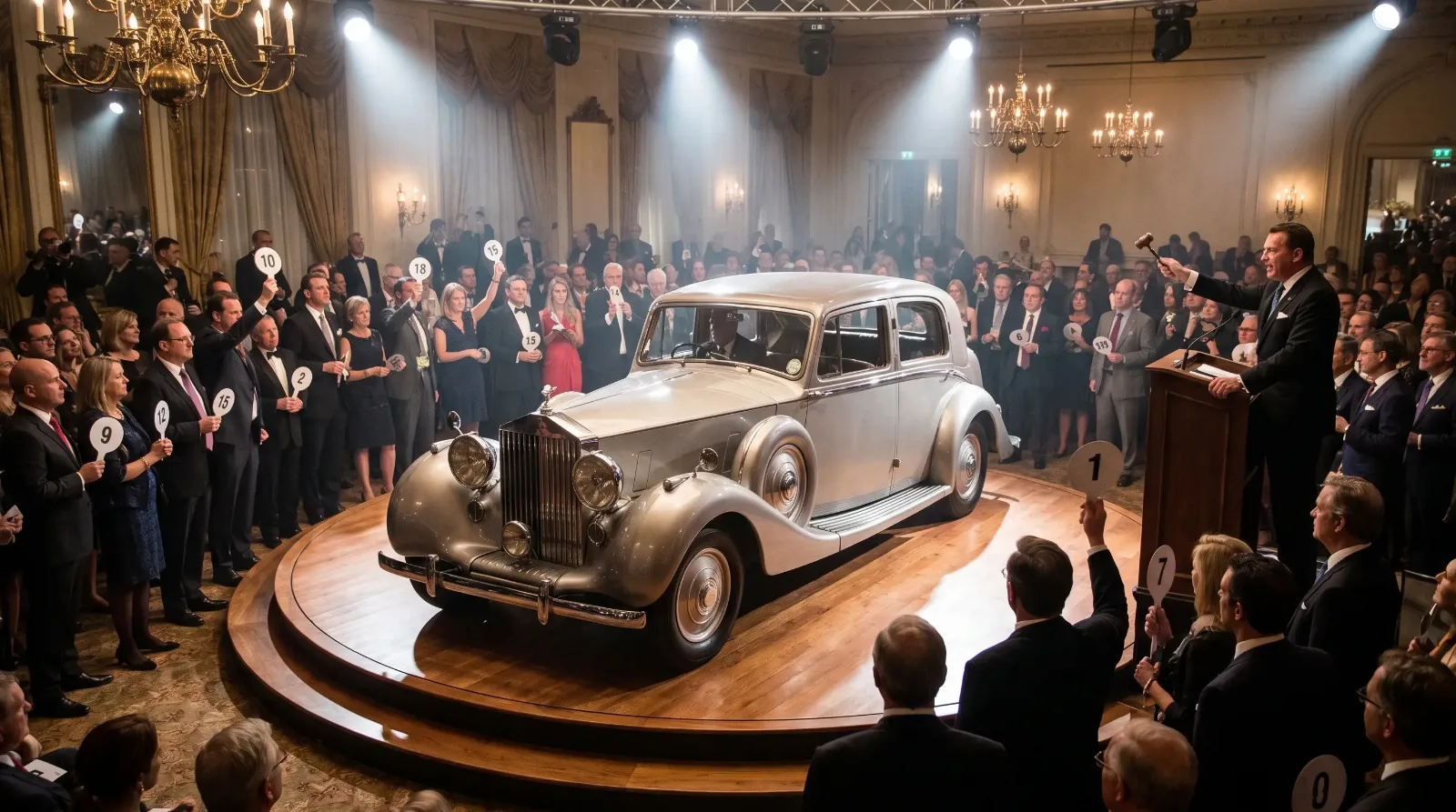 Classic luxury car on the auction block
