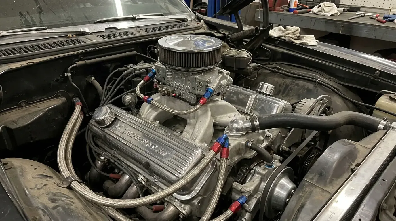 Built Chevrolet 454 big-block engine bay — Baldwin-Motion Phase III detail