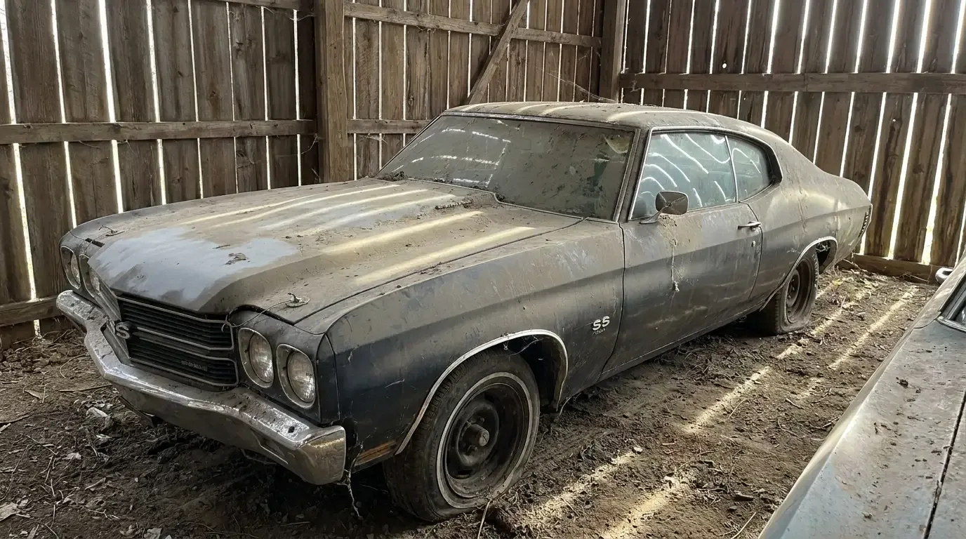 1970 Chevrolet Chevelle SS454 barn find covered in dust and primer patches