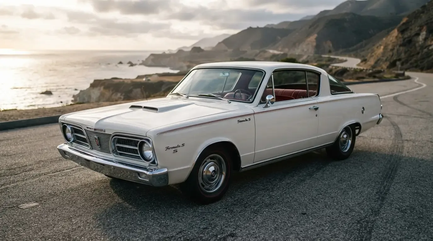 Pristine restored 1966 Plymouth Barracuda Formula S fastback, three-quarter front view