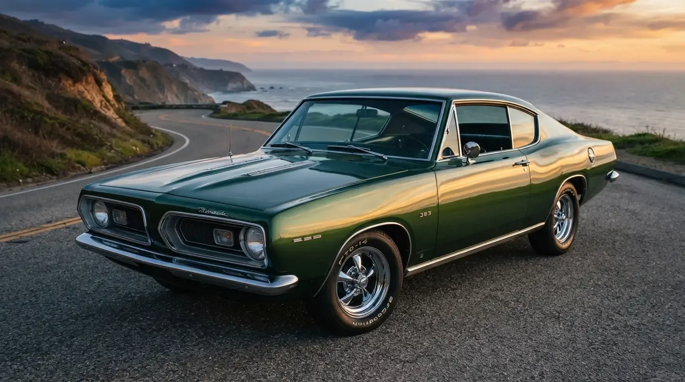 1967-1969 Plymouth Barracuda fastback, three-quarter front view