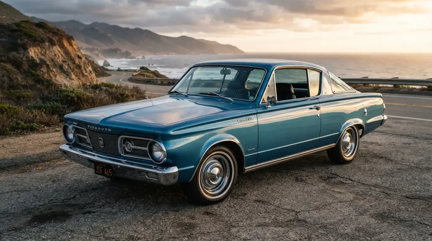 1965 Plymouth Barracuda fastback, one of the first pony cars, three-quarter front view