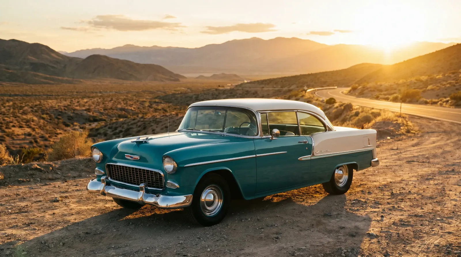1955 Chevrolet Bel Air Sport Coupe pillarless hardtop, three-quarter front view