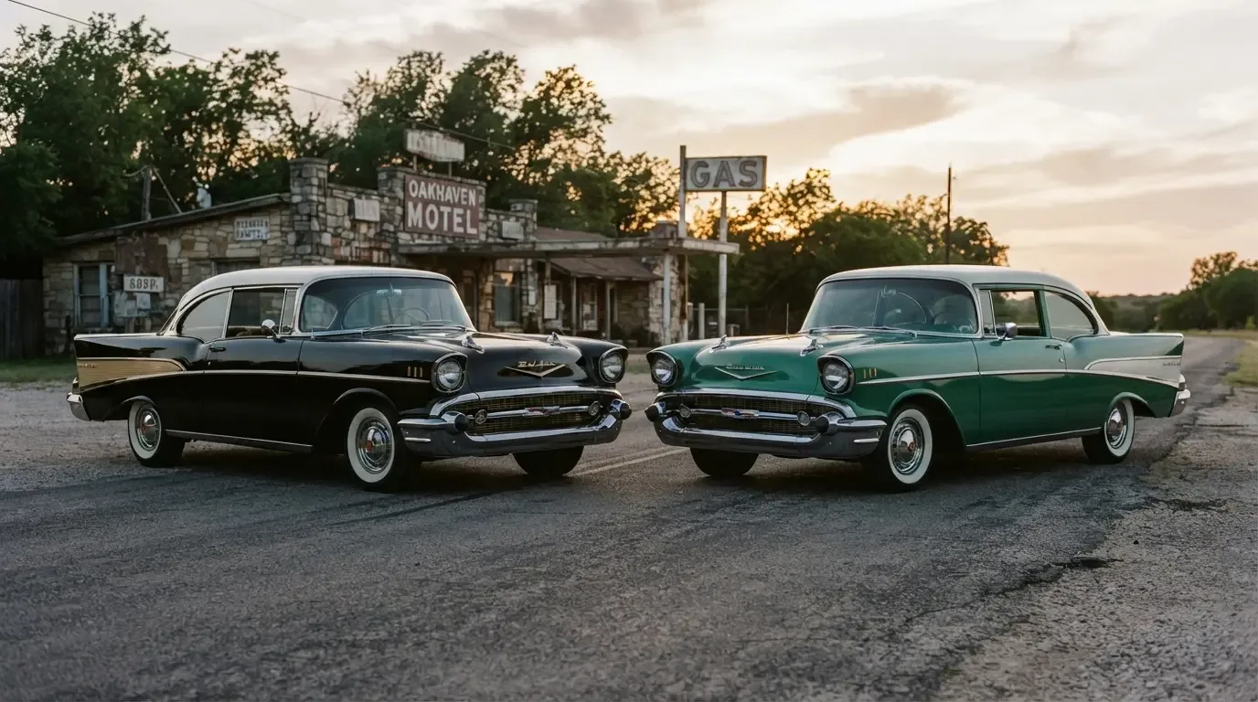 1957 Chevrolet Bel Air and 210 side by side showing Chevrolet trim hierarchy