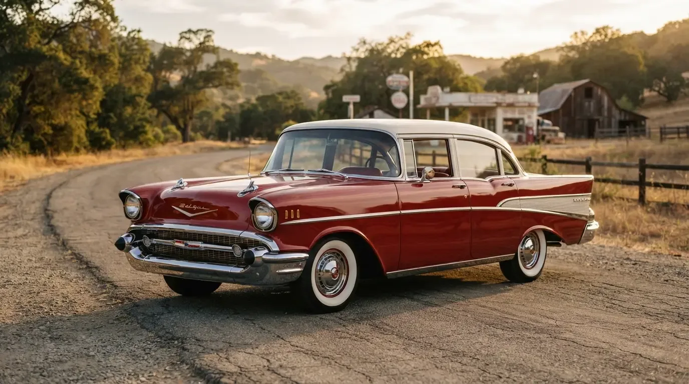 1957 Chevrolet Bel Air sedan, three-quarter front view