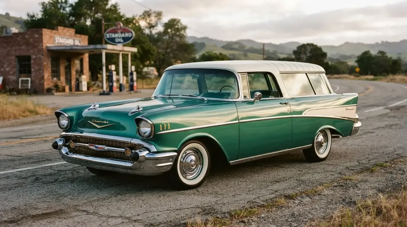 1957 Chevrolet Nomad two-door station wagon, three-quarter front view