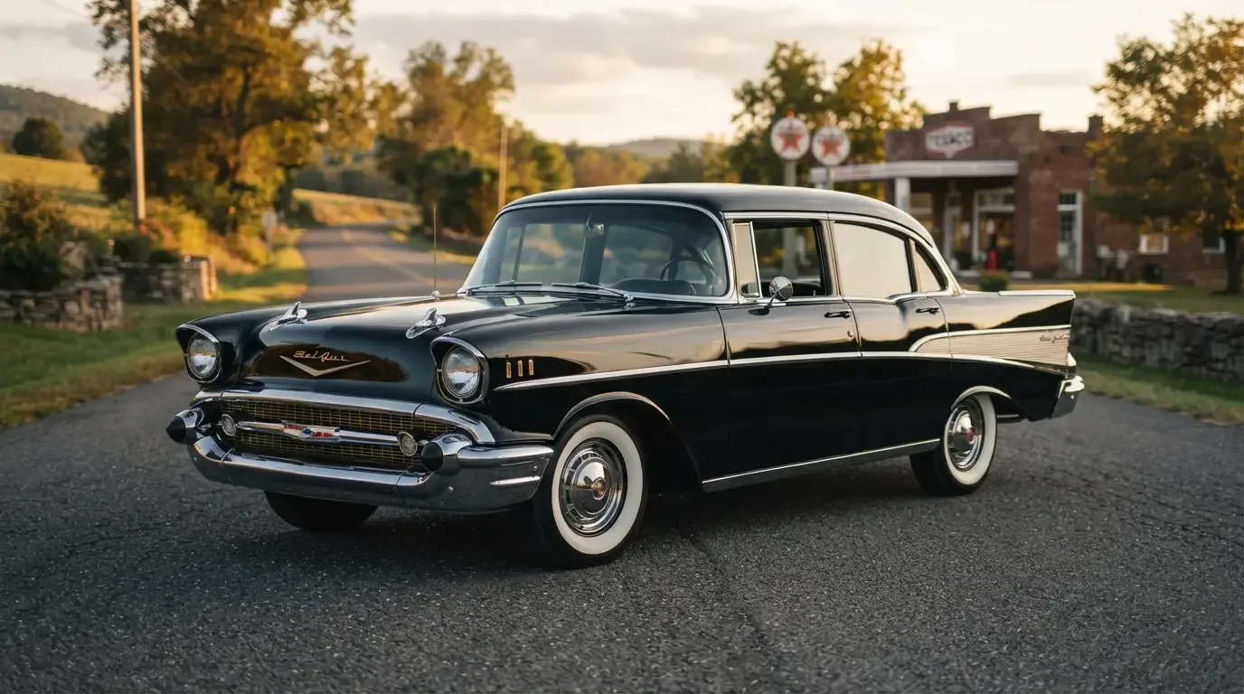1957 Chevrolet Bel Air four-door sedan, three-quarter front view