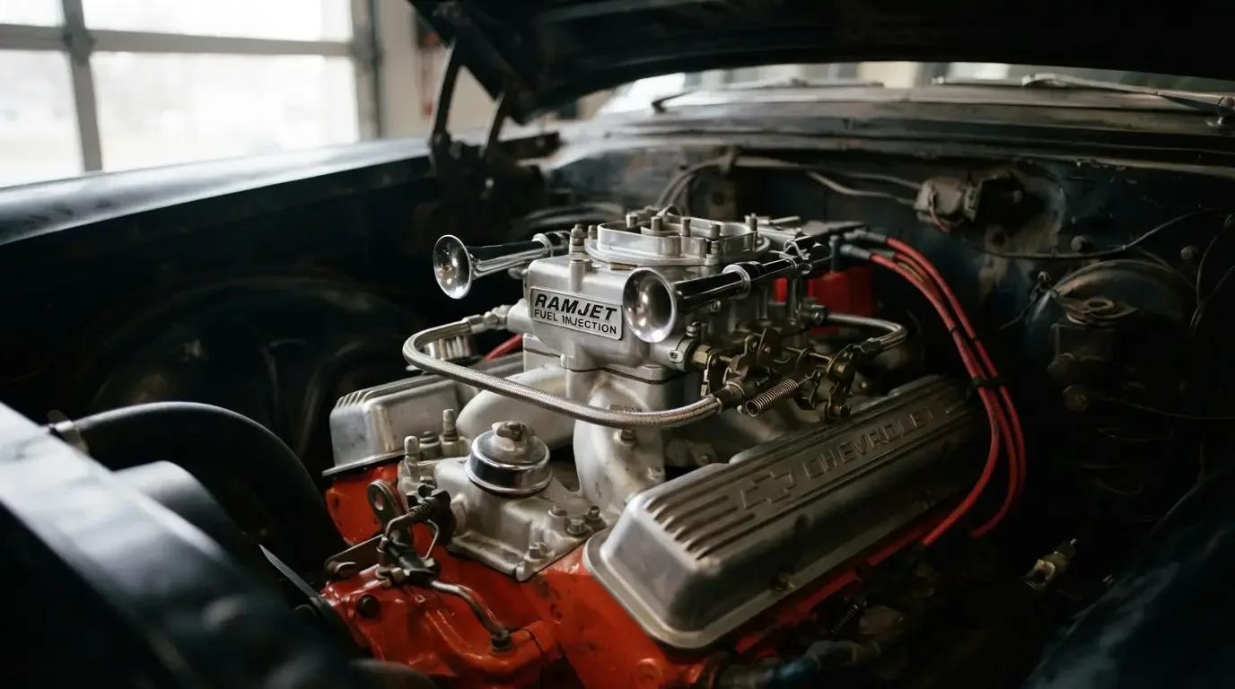 Chevrolet Ramjet mechanical fuel injection unit on a 283 V8 engine