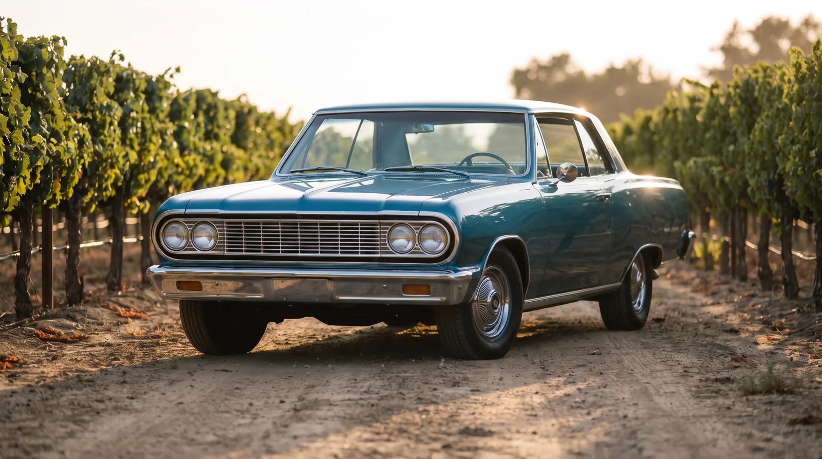 1964 Chevrolet Chevelle Malibu, freshly restored on a vineyard lane
