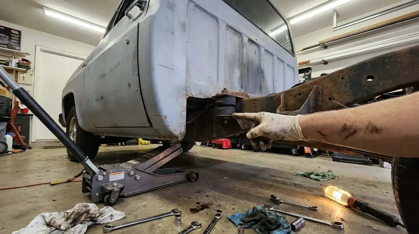 1977 Chevrolet C10 cab lifted -- body mount bushing replacement