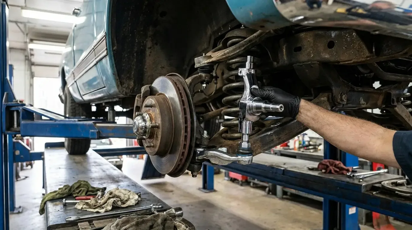 C10 front end drop spindle and ball joint install close-up
