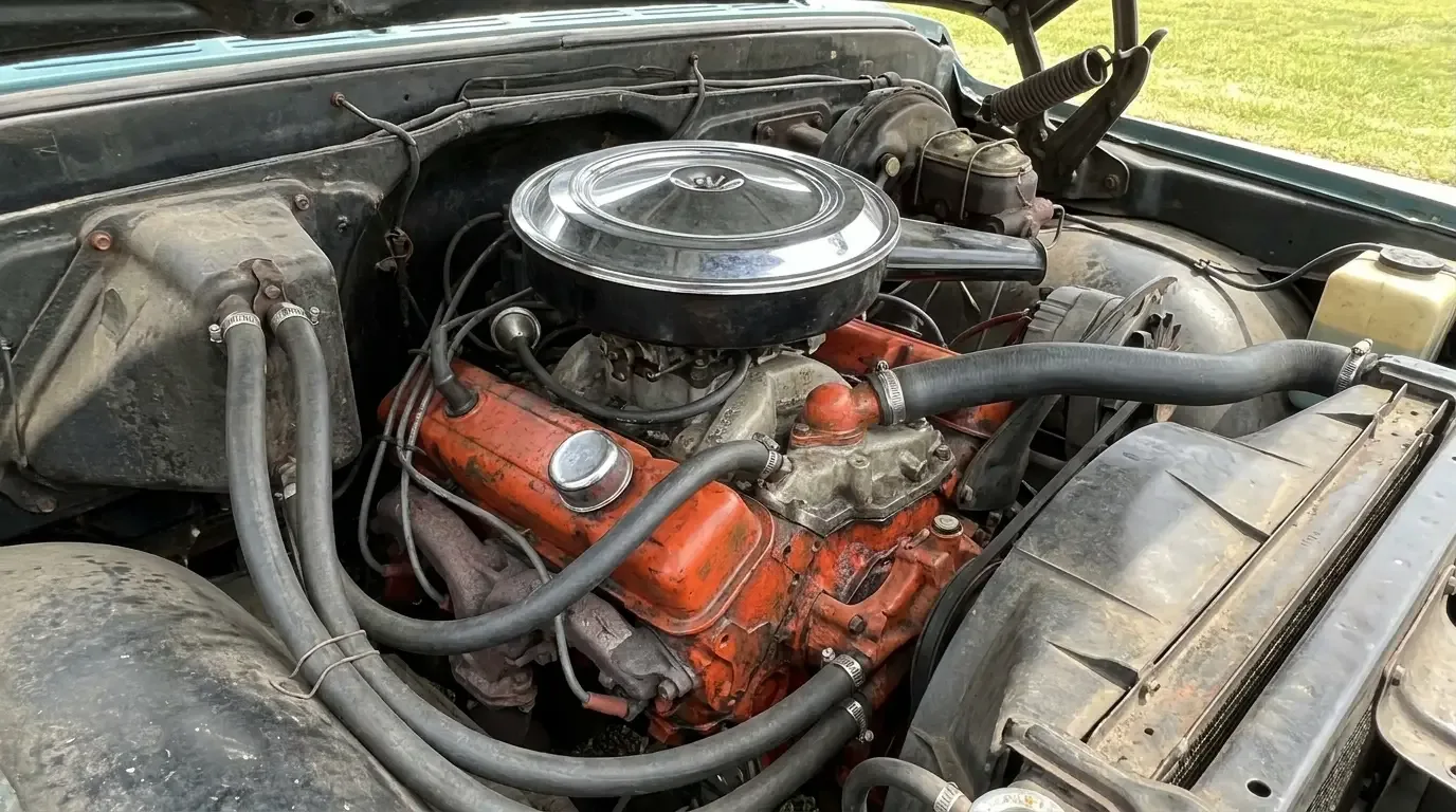 1970 Chevrolet C10 -- small block 350 V8 engine bay