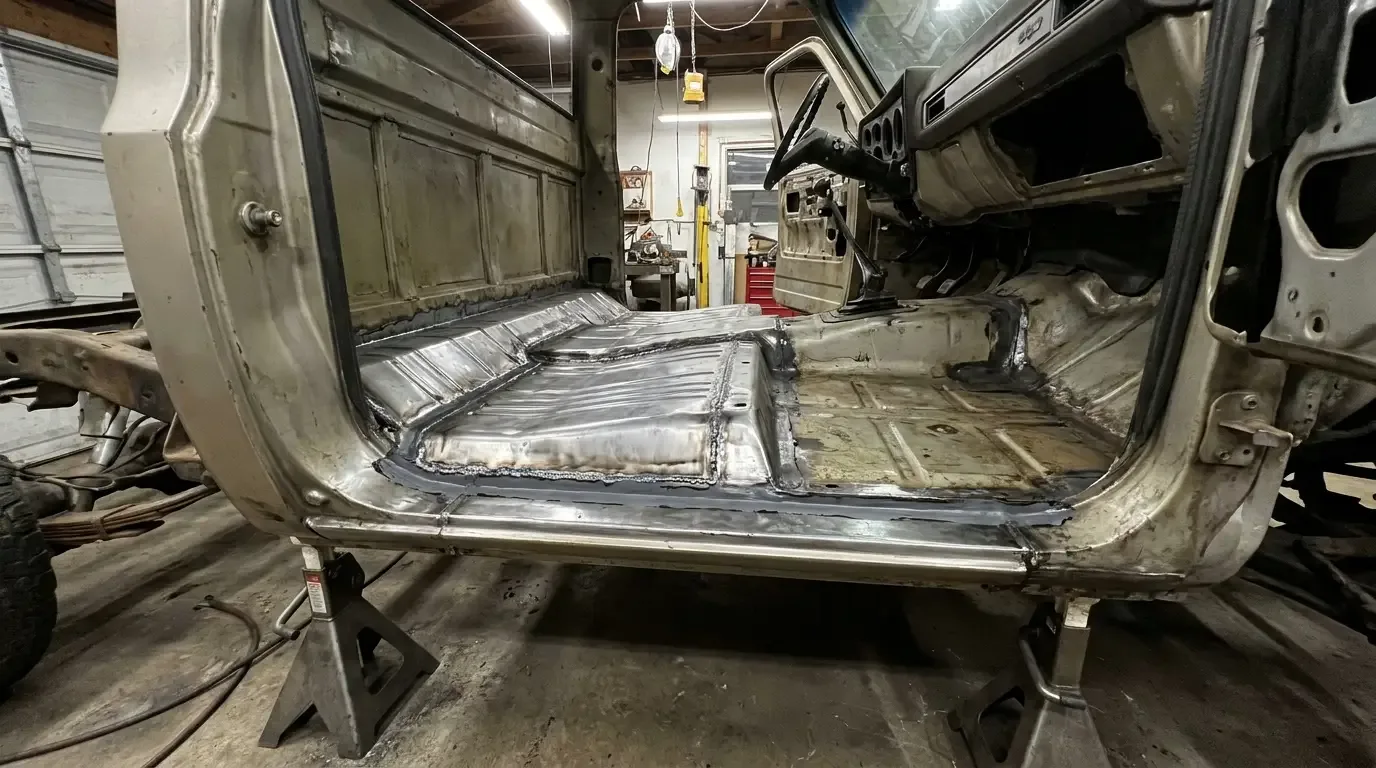 1975 Chevrolet C10 floor pan -- freshly welded new floor section