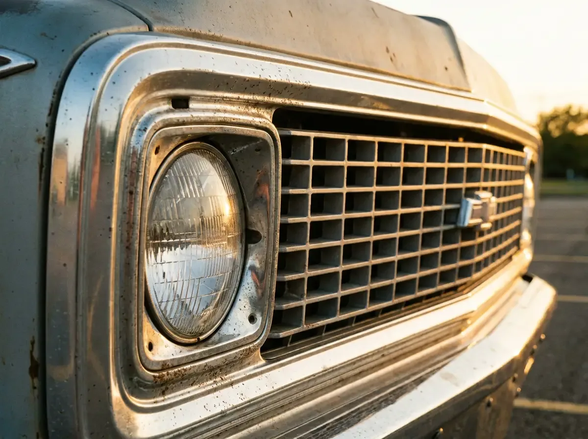 1971 Chevrolet C10 -- eggcrate grille close-up detail