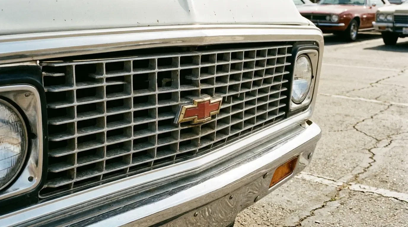 1971 Chevrolet C10 -- eggcrate grille close-up detail