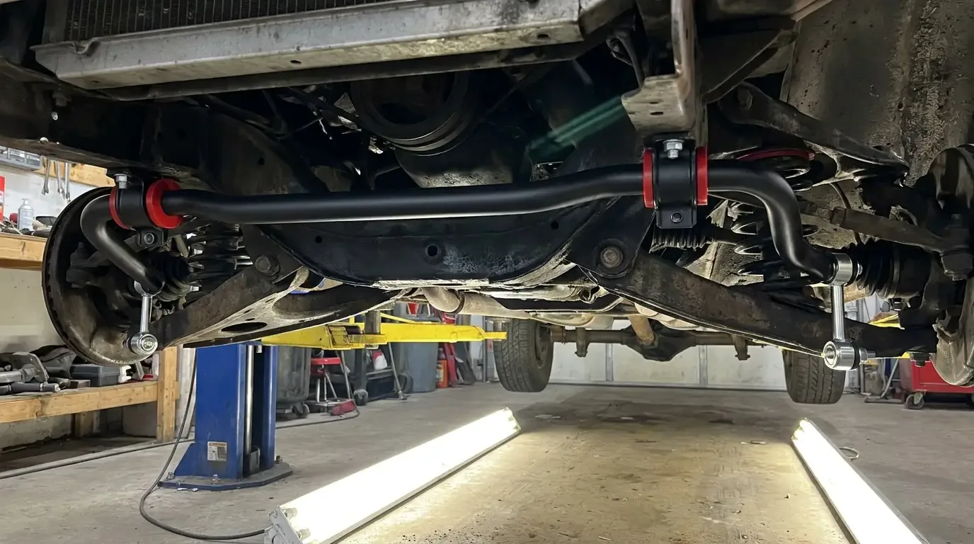 C10 front sway bar with new end links and bushings installed