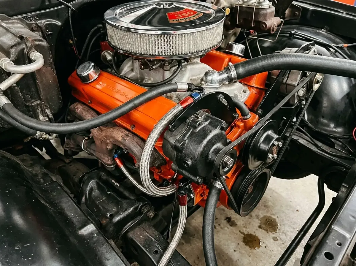 C10 power steering pump and bracket freshly installed