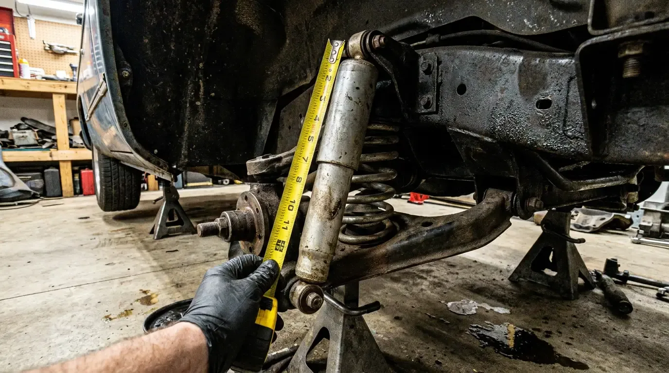 Chevrolet C10 front shock eye-to-eye measurement on a lowered truck