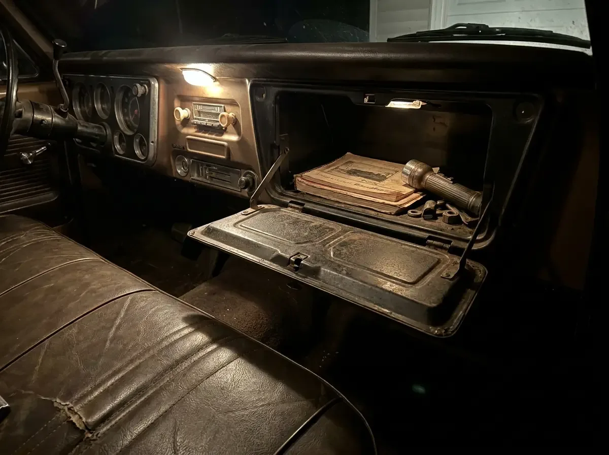 1969 Chevrolet C10 -- glovebox interior where the SPID label was mounted