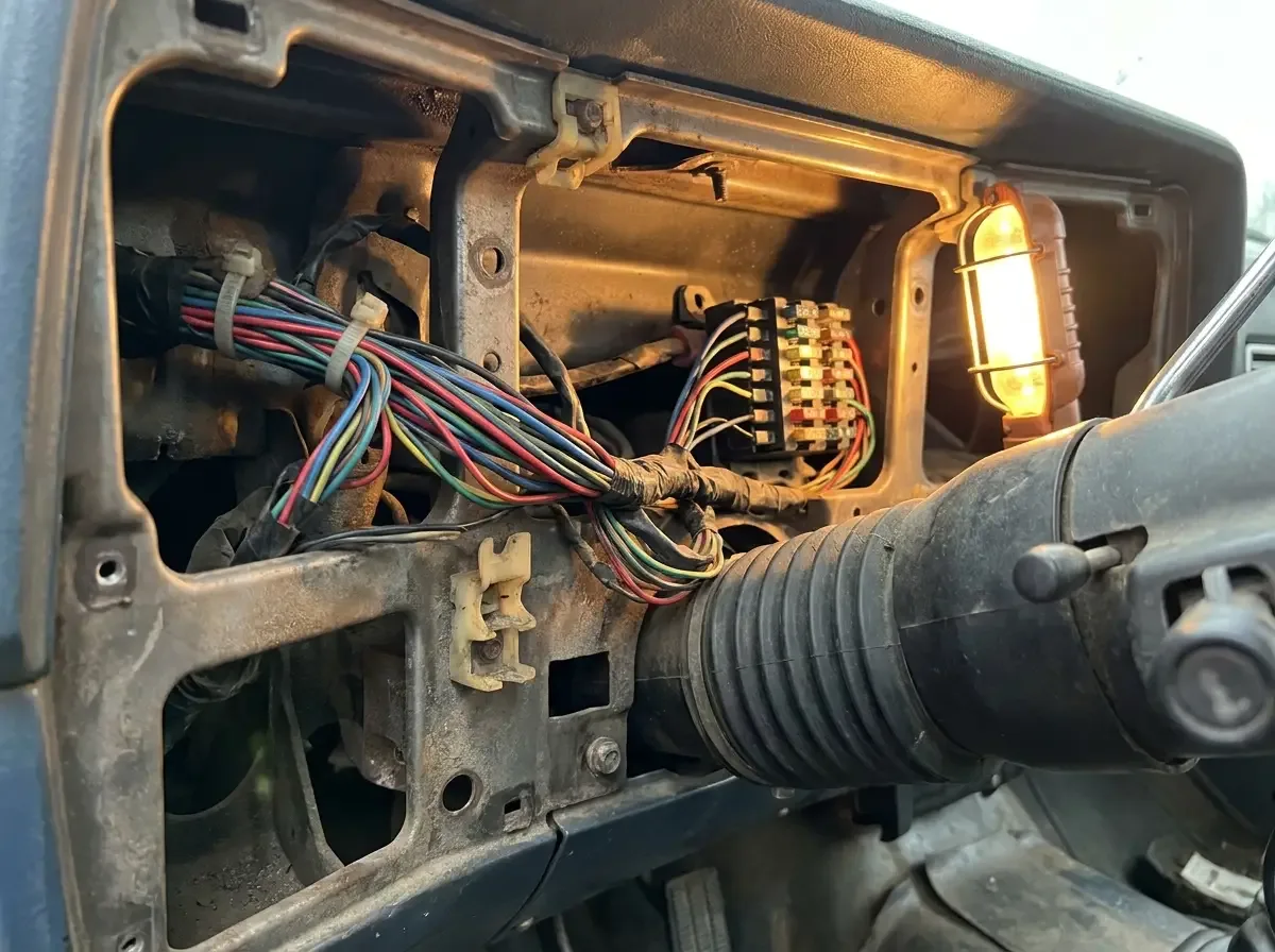 1980s Chevrolet C10 wiring harness -- under-dash routing and connections