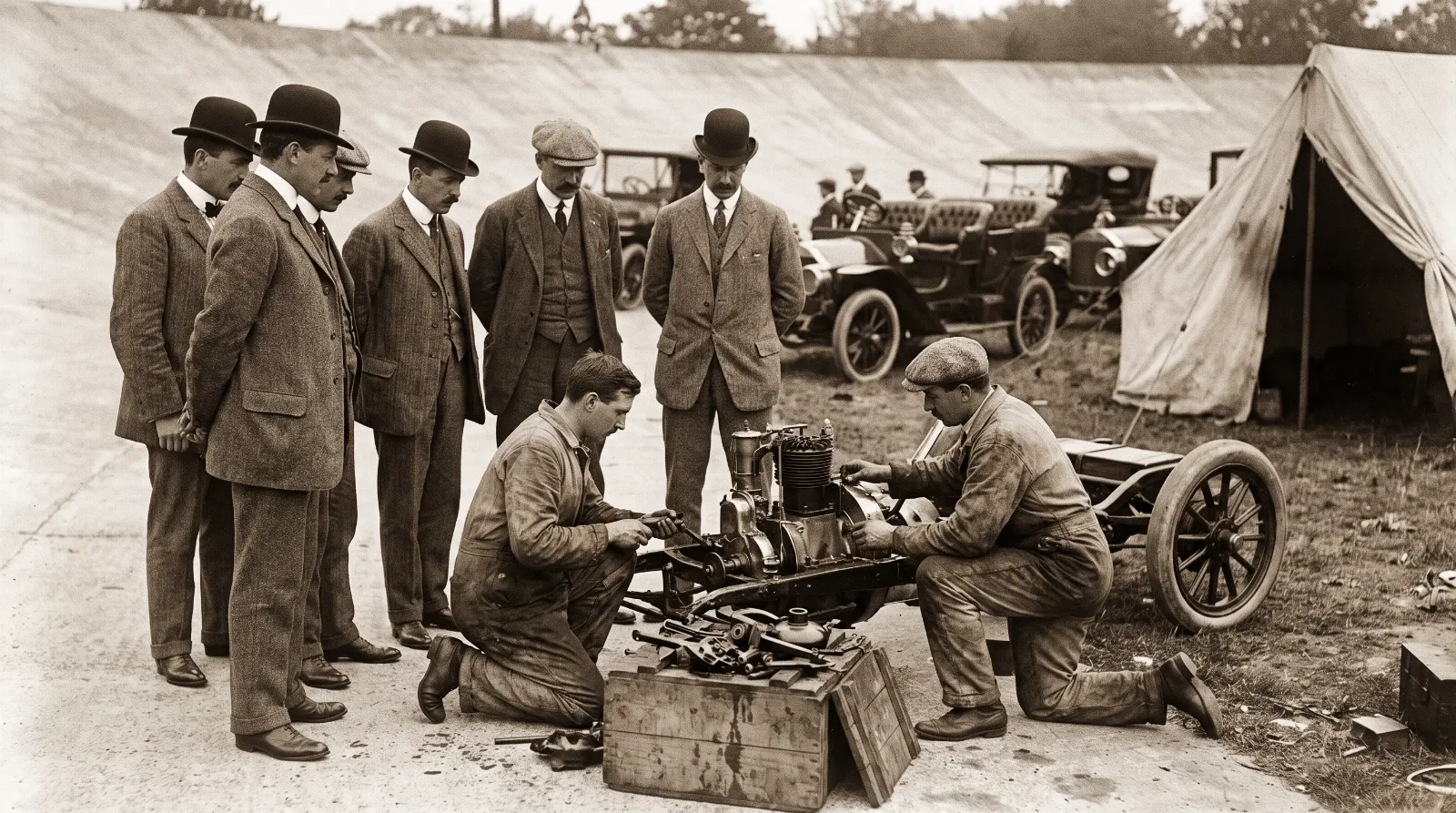 1908 Cadillac reassembled from scrambled parts at Brooklands — Standard of the World test
